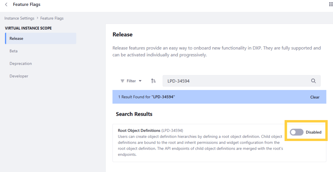 In the Release tab, search for LPD-34594 and enable it.