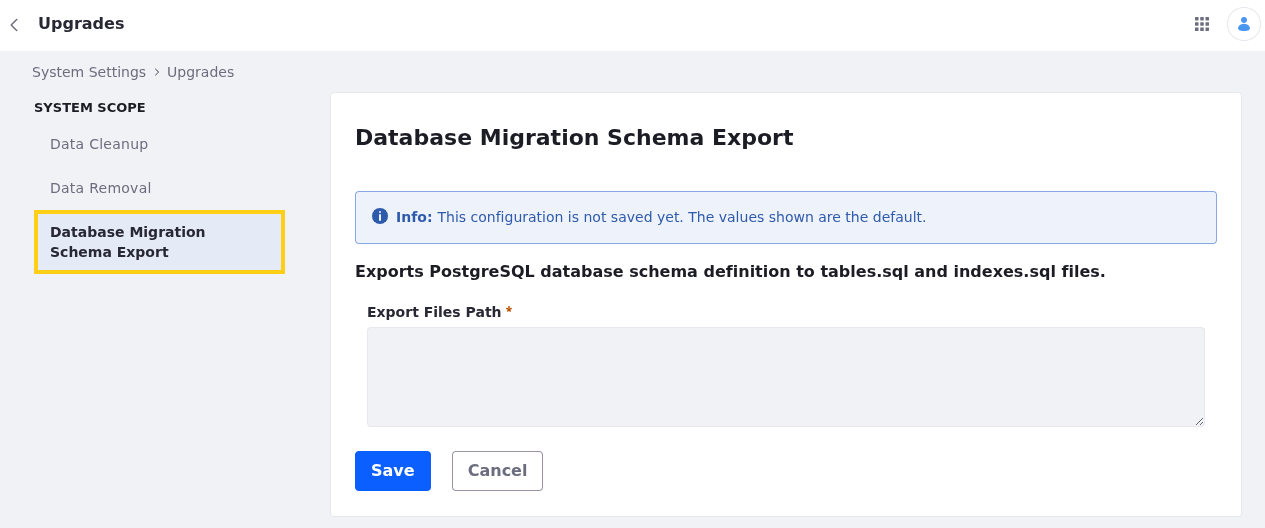 Go to the Database Migration Schema Export tab.