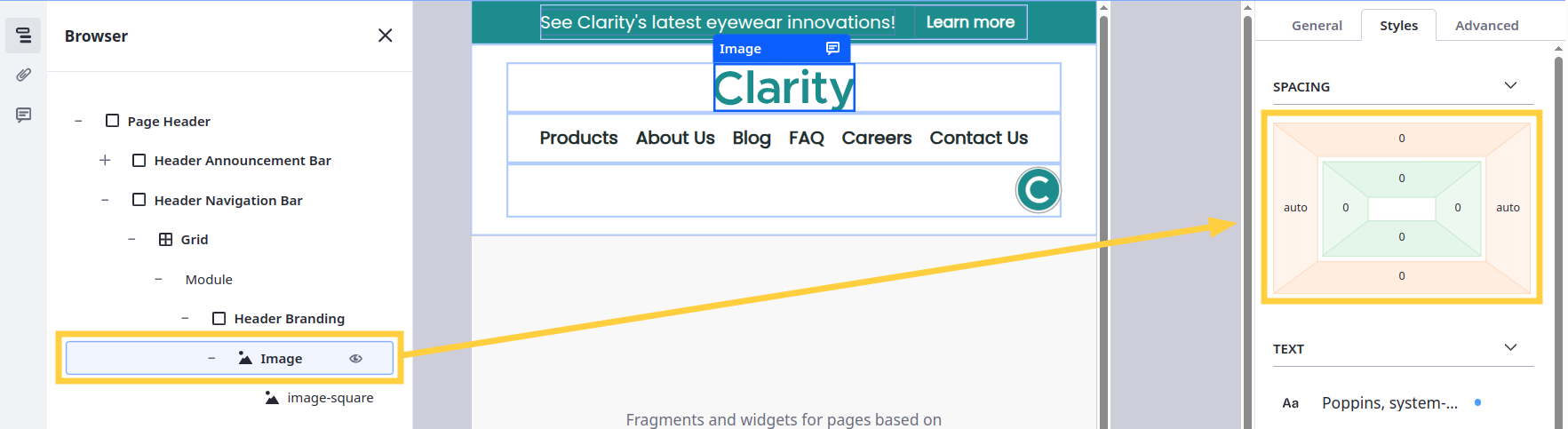 Select the Image fragment in the Header Branding container and configure this setting.