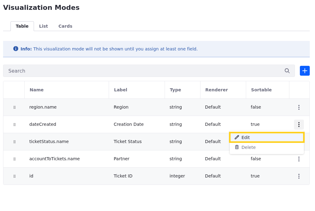 Click Actions for the dateCreated field and select Edit.  ​