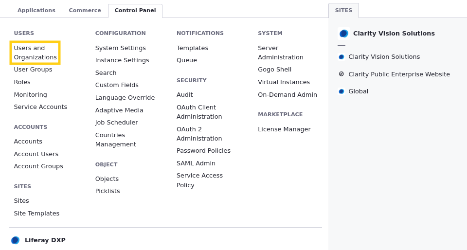 Open the Users and Organization application in the Global Menu.