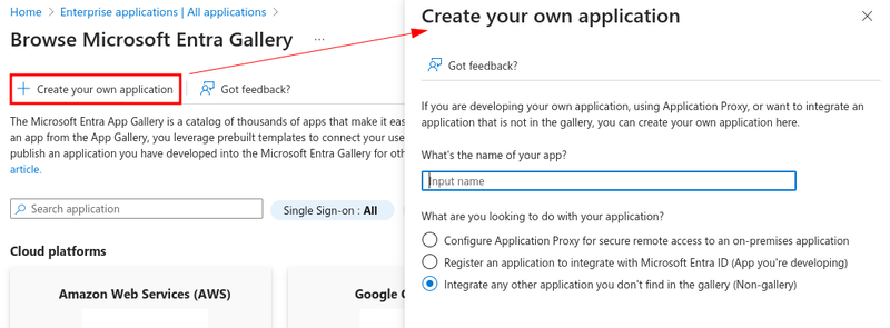 Select Integrate any other application you don't find in the gallery (Non-gallery).
