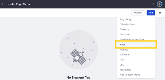 Select the Page item type.