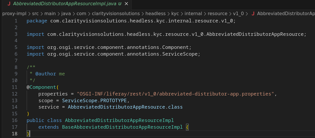 Examine the contents of the AbbreviatedDistributorAppResourceImpl.java file.