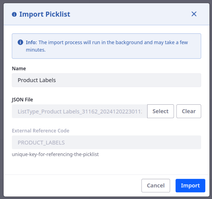 Importing object definitions and picklists is similarly straightforward.