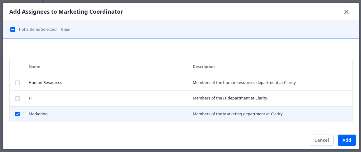 Select the Marketing user group.