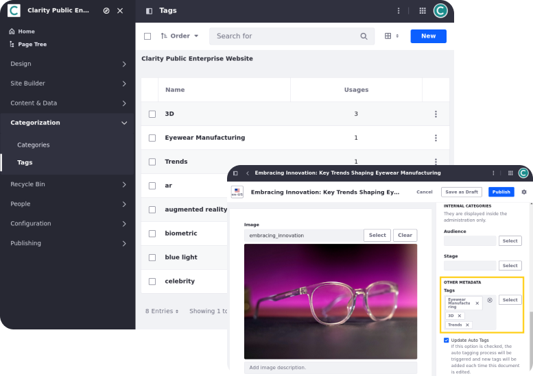 Tags are keywords used to classifying assets.