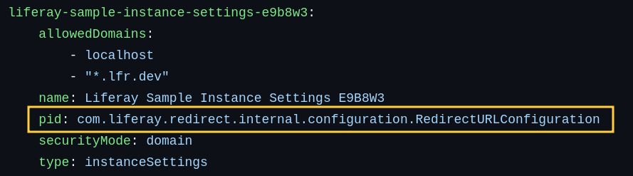 In instance settings client extensions, each configuration is referenced by its PID (Persistent IDentity).