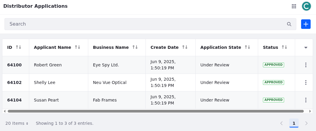 Verify the Distributor Application object includes new test entries.