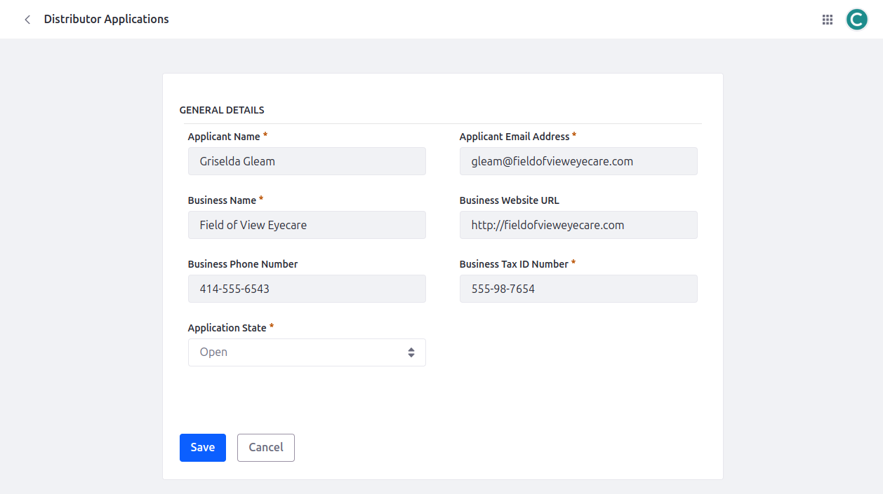 Fill out an entry including required fields and click Save.