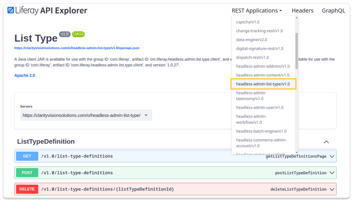 Liferay also provides the headless-admin-list-types REST APIs for creating and managing picklist definitions and their entries.