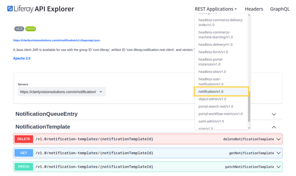 For notification templates, Liferay provides the notification REST APIs.