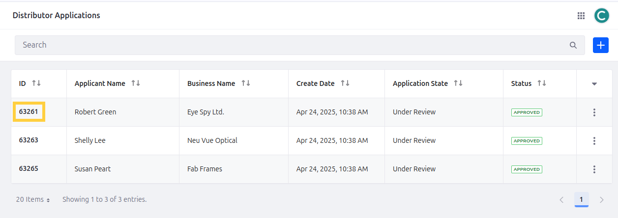 Copy the ID of Robert Green’s application for use in a future step.