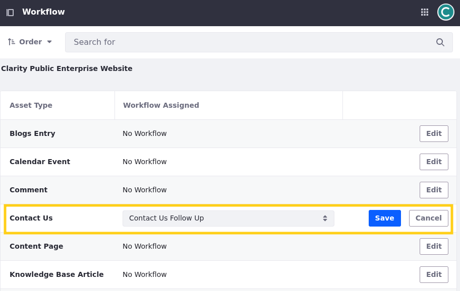 Select the Contact Us Follow Up workflow.