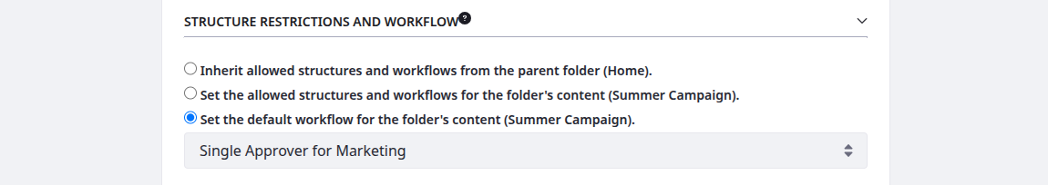 In the drop-down menu, select Single Approver for Marketing.
