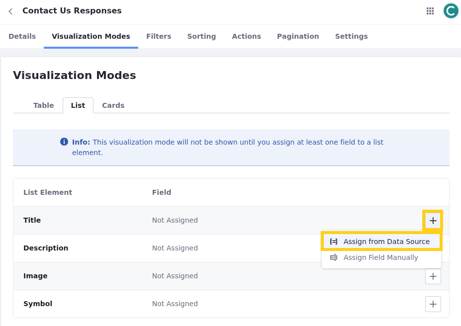 Select Assign from Data Source for the Title row.