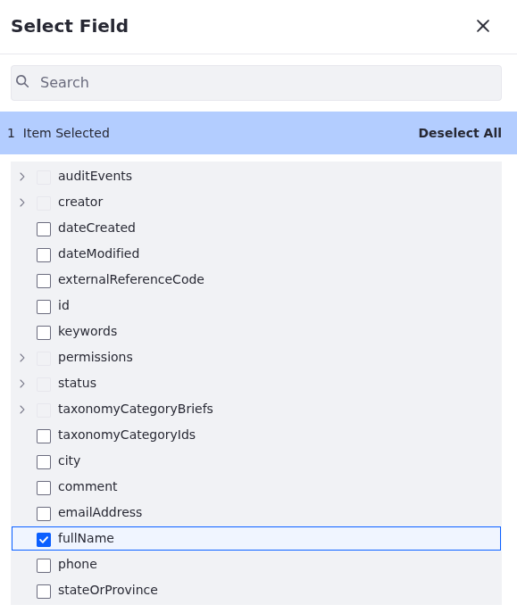 Select the fullName field.