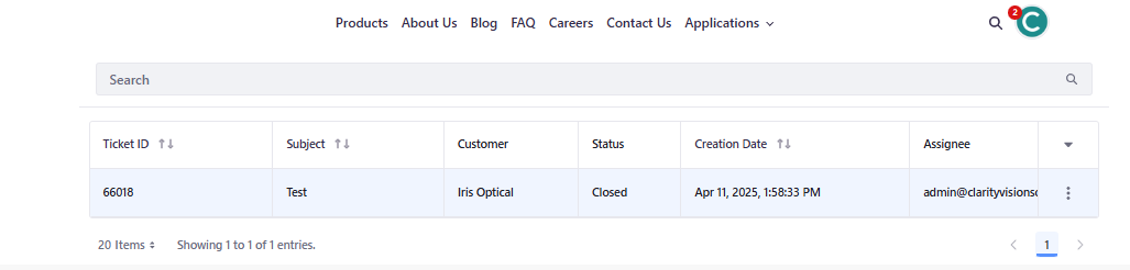Confirm the ticket data set appears in the page.