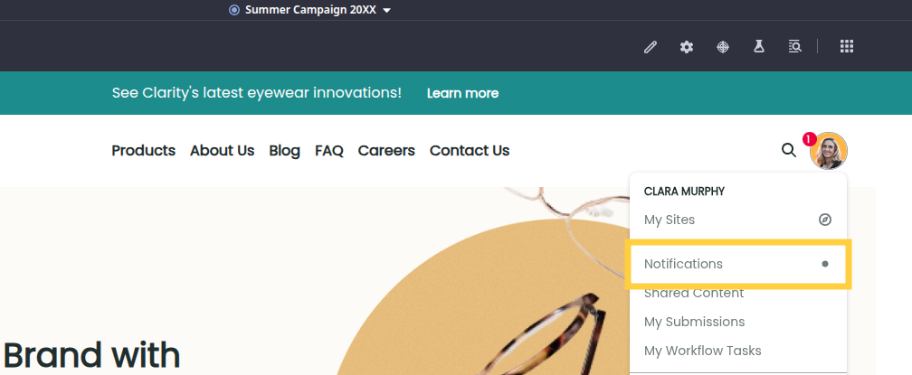 Click the user profile icon, go to Notifications, and click the workflow message.