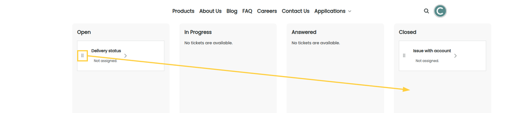 View the Tickets page and test the kanban board by dragging and dropping tickets between columns.