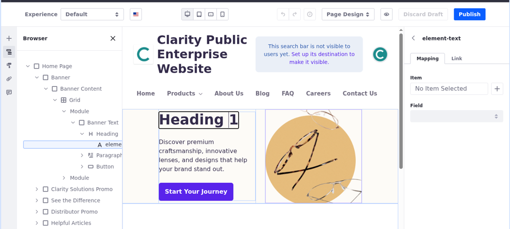 Double click the Heading fragment in the Banner Content container.