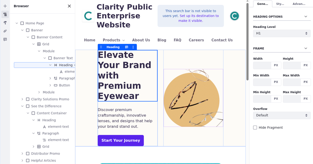Delete the current placeholder text and enter Elevate Your Brand with Premium Eyewear.