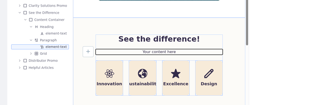 Scroll down to the See the Difference container and double click the paragraph element.