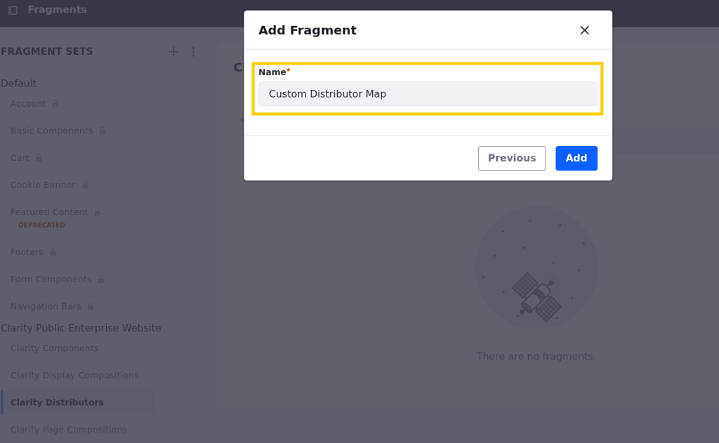 Within the fragment set, create a new Basic Fragment called Custom Distributor Map.
