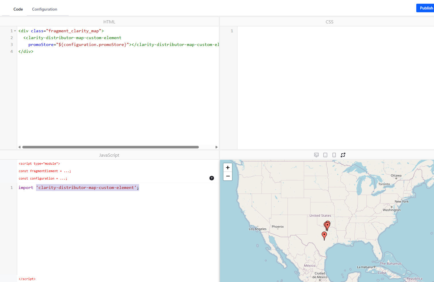 The preview should render once the Javascript and HTML snippets are imported.