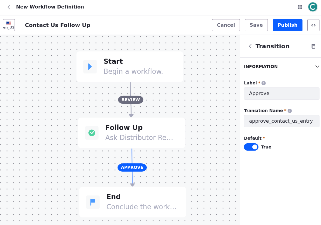 In the side panel, configure these settings for the second transition.