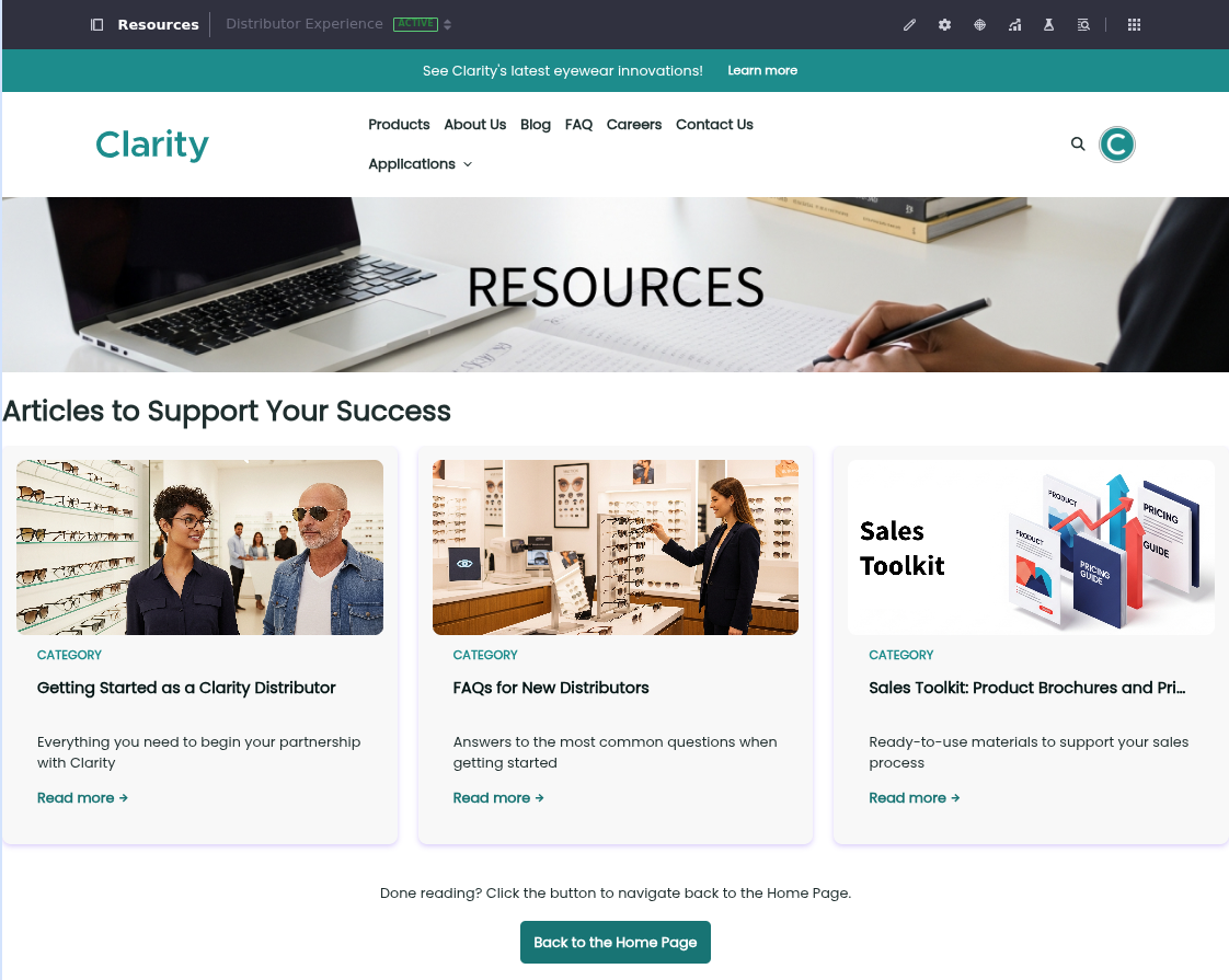 Liferay UI screenshot: Changing the experience changed the text visible to end users in that segment.